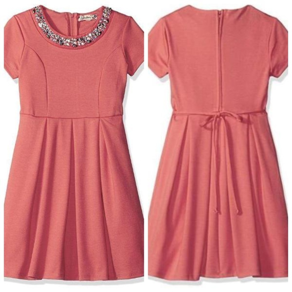 Speechless Girls Jewel Neck Pleated Fit Flare Dress Coral‎ Size 7 8 Cap Sleeve
